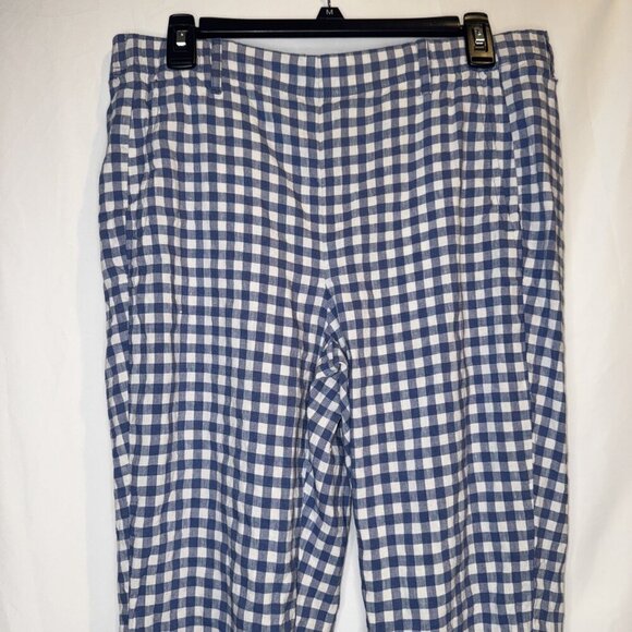 J. Jill Linen Stretch Blue White Checked Pull On Cropped Pants Stretch Med Tall - Picture 2 of 11